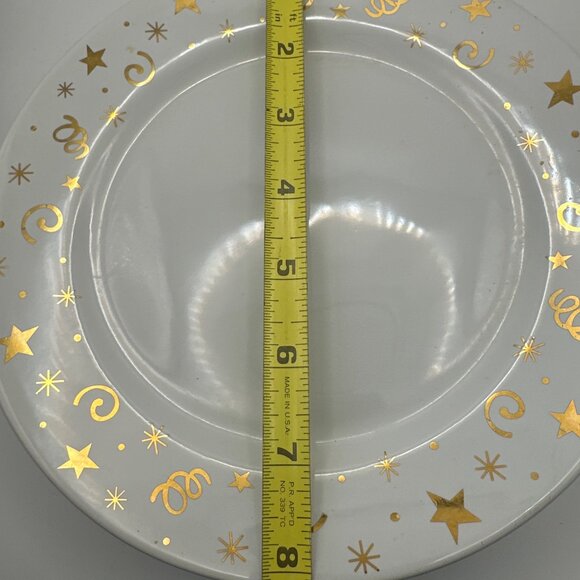 Set of 3 Pampered Chef Celebration white  gold stars swirls 8” dessert plates - Picture 5 of 5